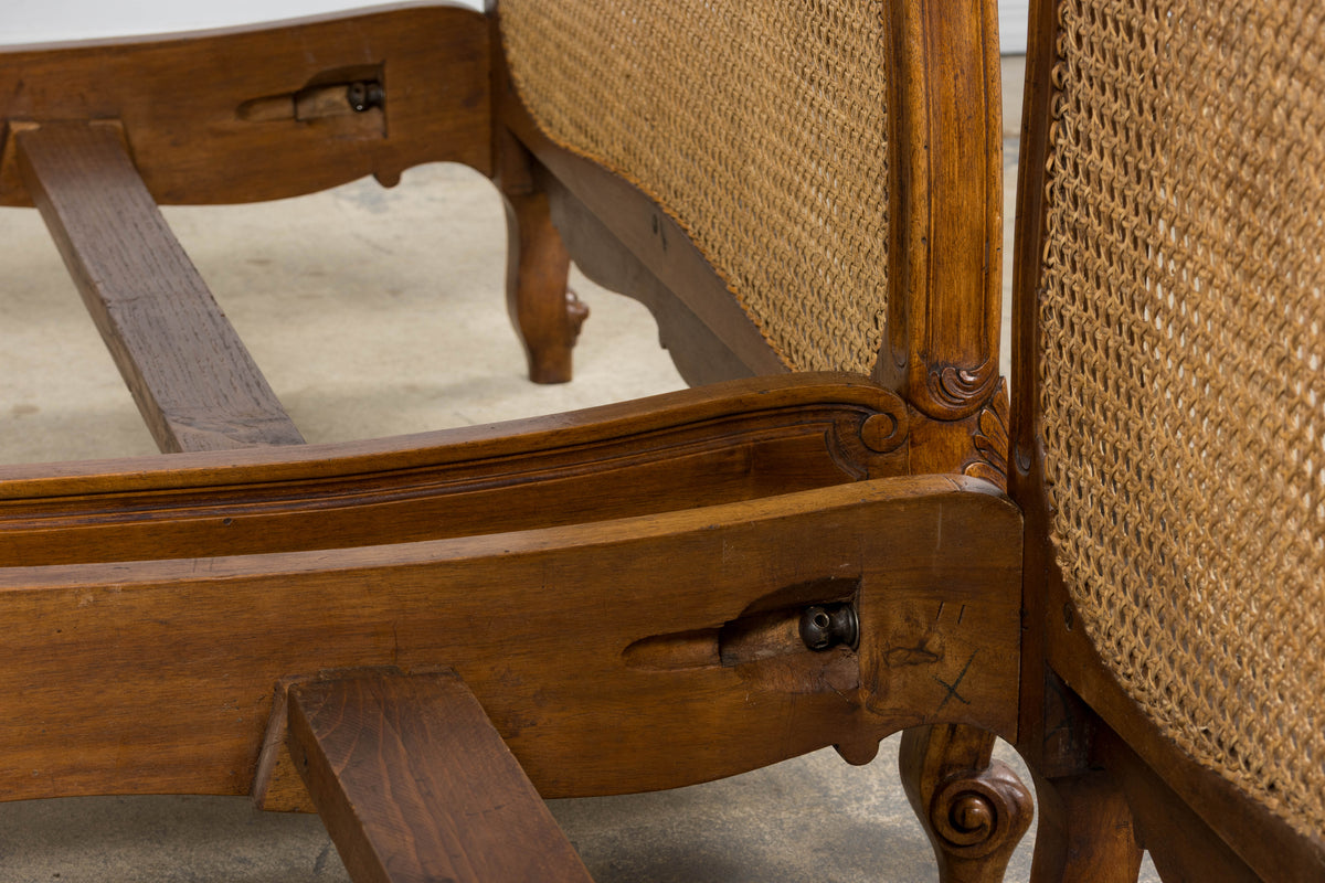 Antique French Louis XV Style Provincial Walnut Twin Size Bed Frames - A Pair