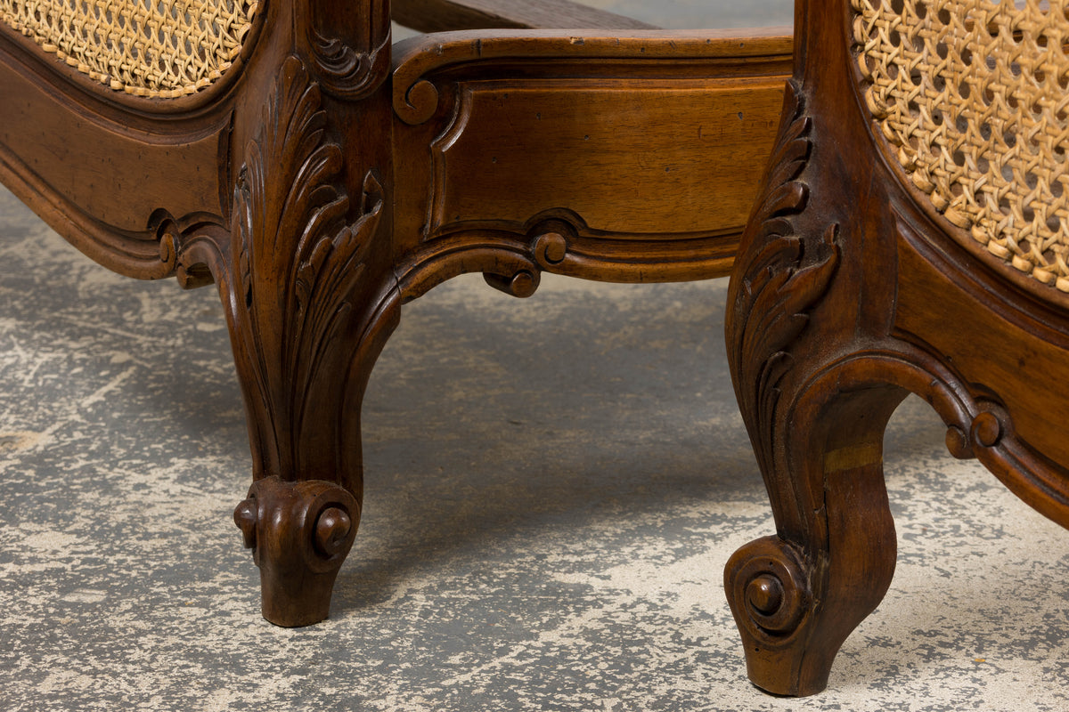 Antique French Louis XV Style Provincial Walnut Twin Size Bed Frames - A Pair