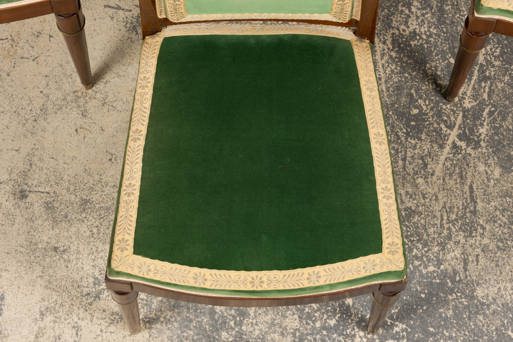 1930s French Art Deco Mahogany Dining Chairs in Olive Green Velvet - Set of 6