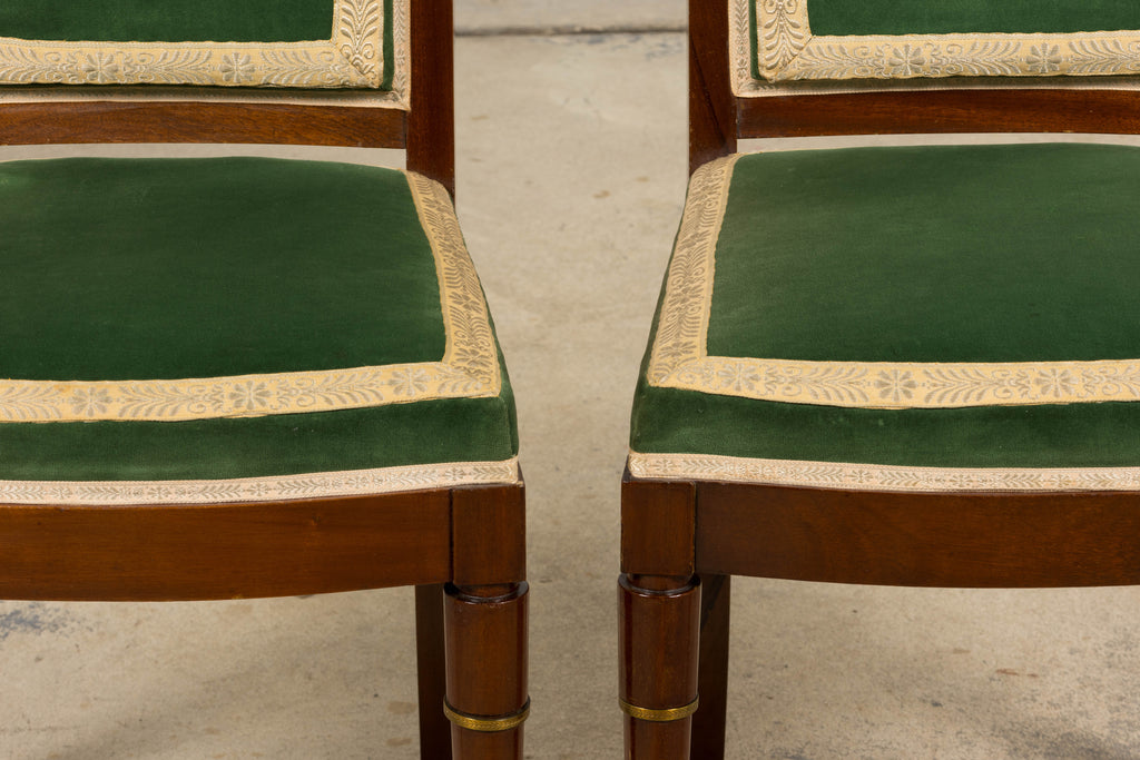 1930s French Art Deco Mahogany Dining Chairs in Olive Green Velvet - Set of 6