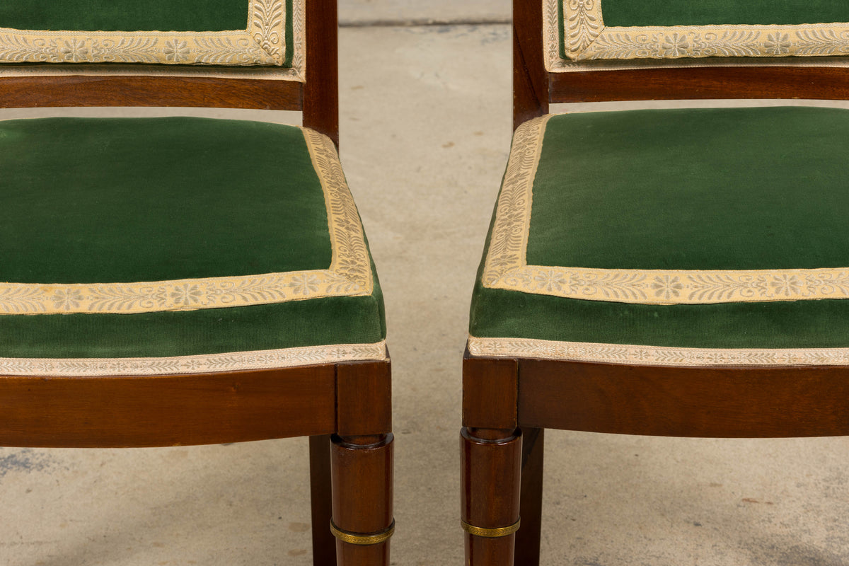 ON HOLD 1930s French Art Deco Mahogany Dining Chairs in Green Velvet - Set of 6