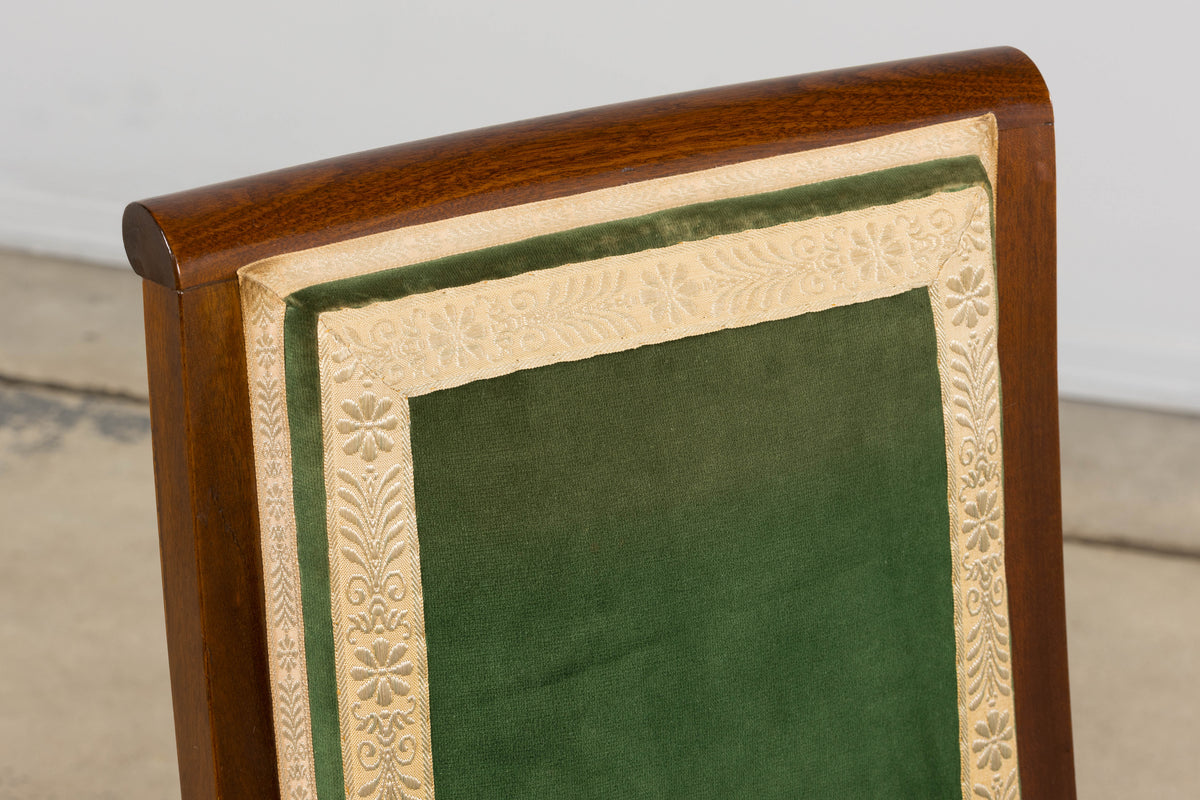 ON HOLD 1930s French Art Deco Mahogany Dining Chairs in Green Velvet - Set of 6