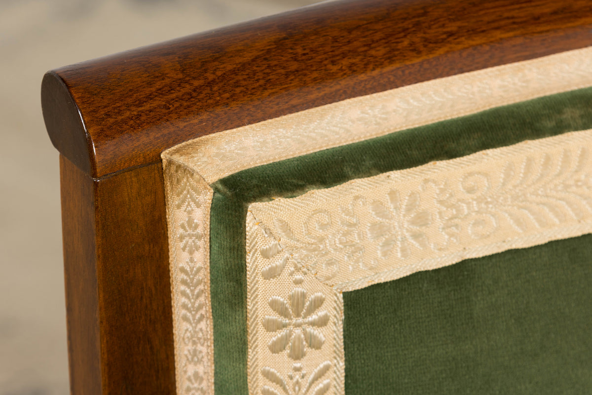 ON HOLD 1930s French Art Deco Mahogany Dining Chairs in Green Velvet - Set of 6