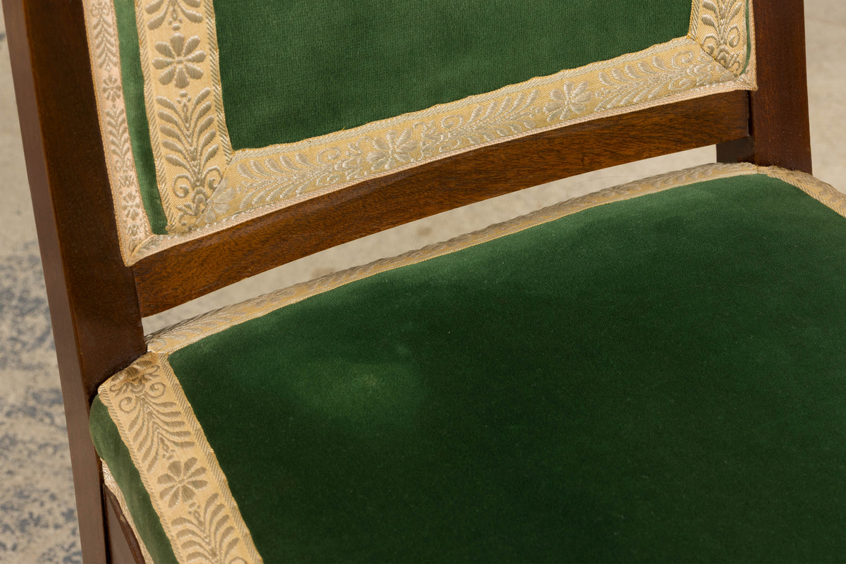 ON HOLD 1930s French Art Deco Mahogany Dining Chairs in Green Velvet - Set of 6