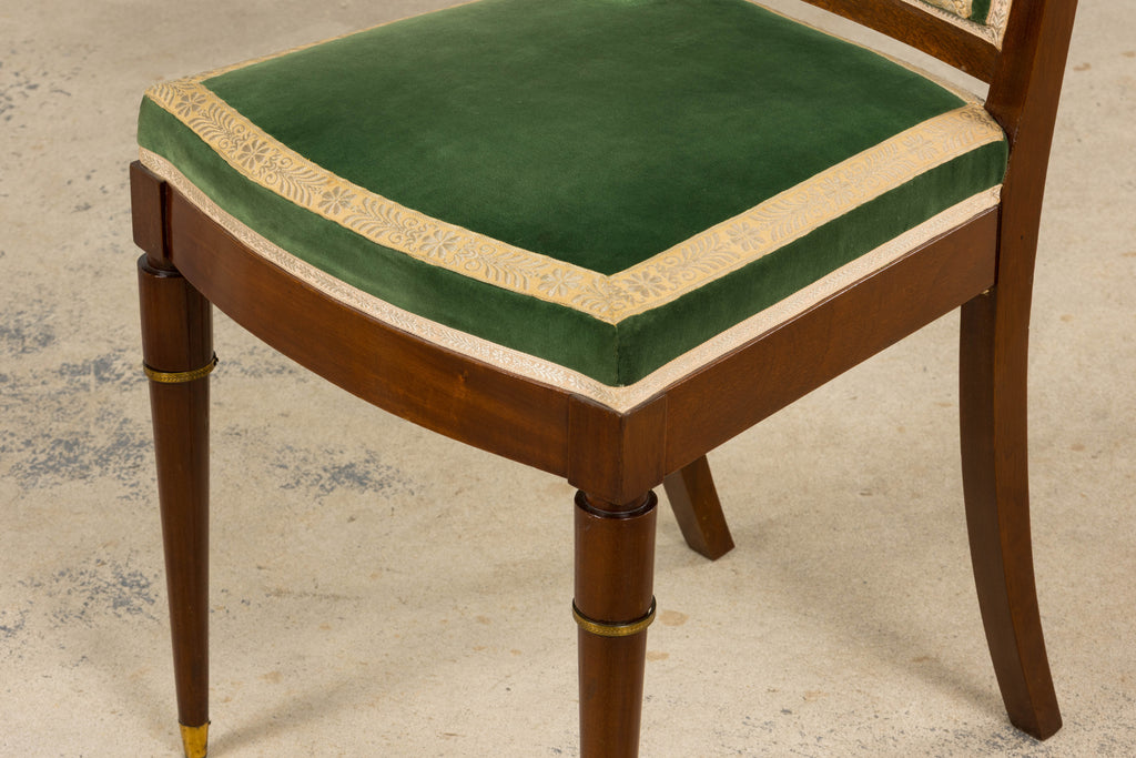 1930s French Art Deco Mahogany Dining Chairs in Olive Green Velvet - Set of 6