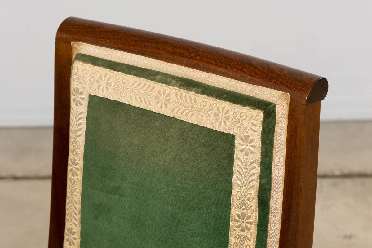 ON HOLD 1930s French Art Deco Mahogany Dining Chairs in Green Velvet - Set of 6