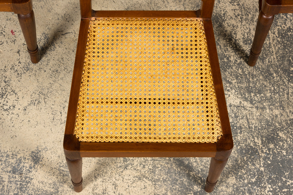 1940s French Provincial Walnut & Cane Dining Chairs, Set of 6