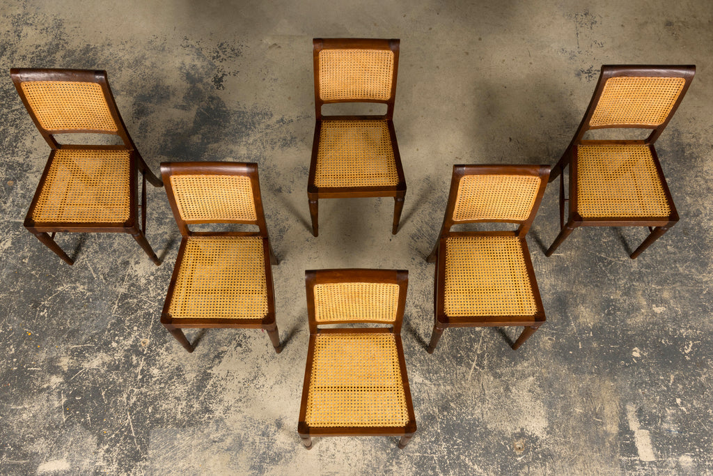 1940s French Provincial Walnut & Cane Dining Chairs, Set of 6