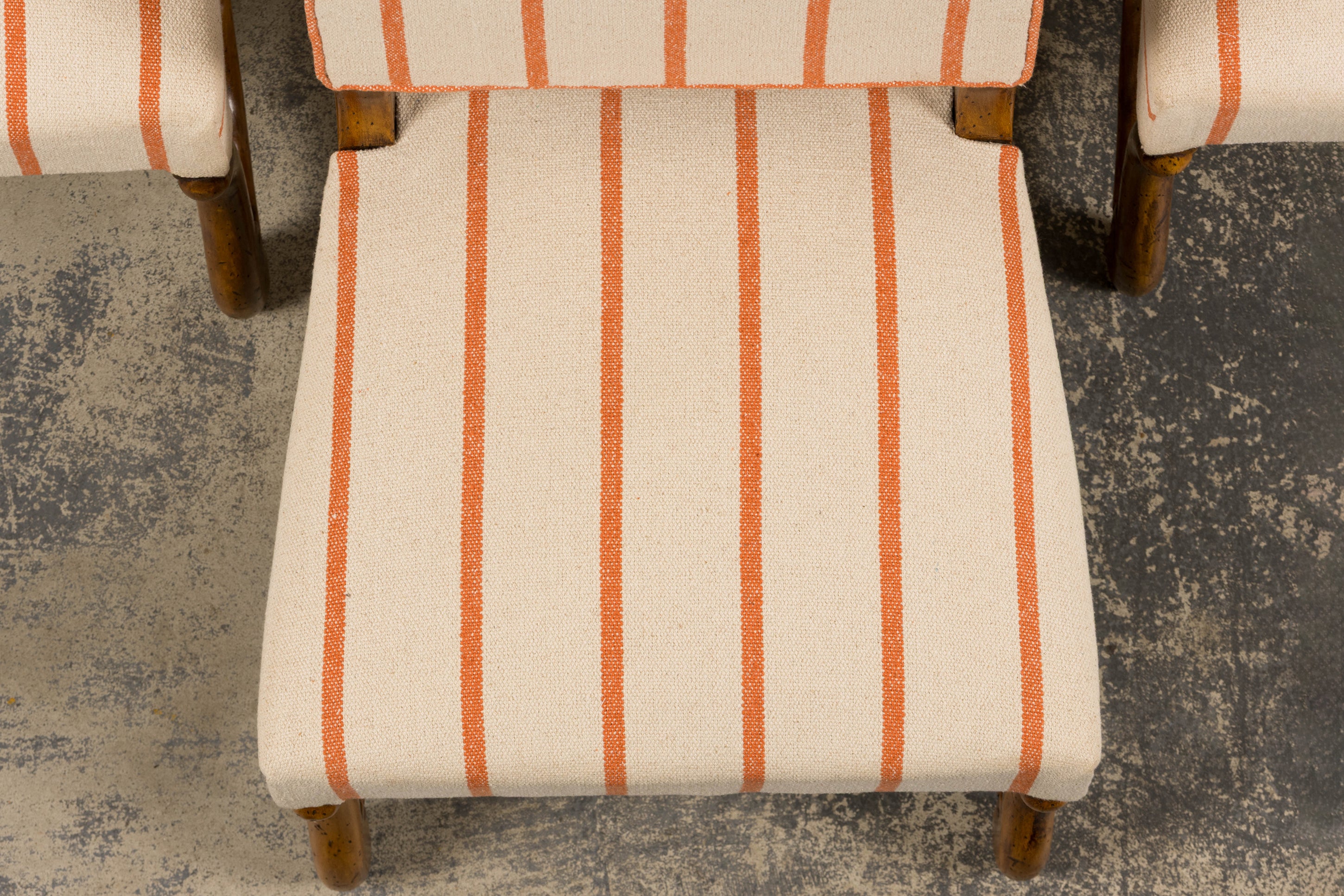 Antique French Louis XIII Style Os De Mouton Oak Dining Chairs in Coral Stripe - Set of 10
