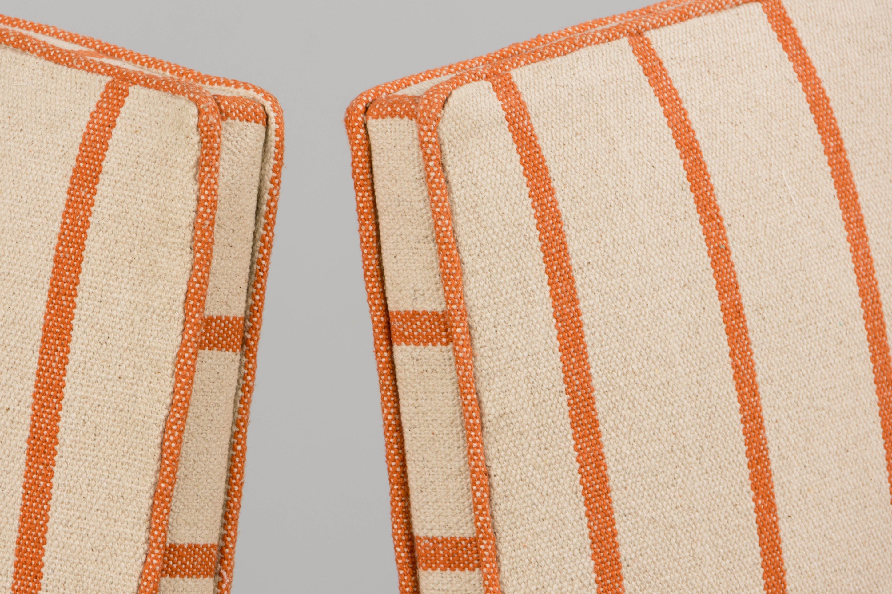 Antique French Louis XIII Style Os De Mouton Oak Dining Chairs in Coral Stripe - Set of 10