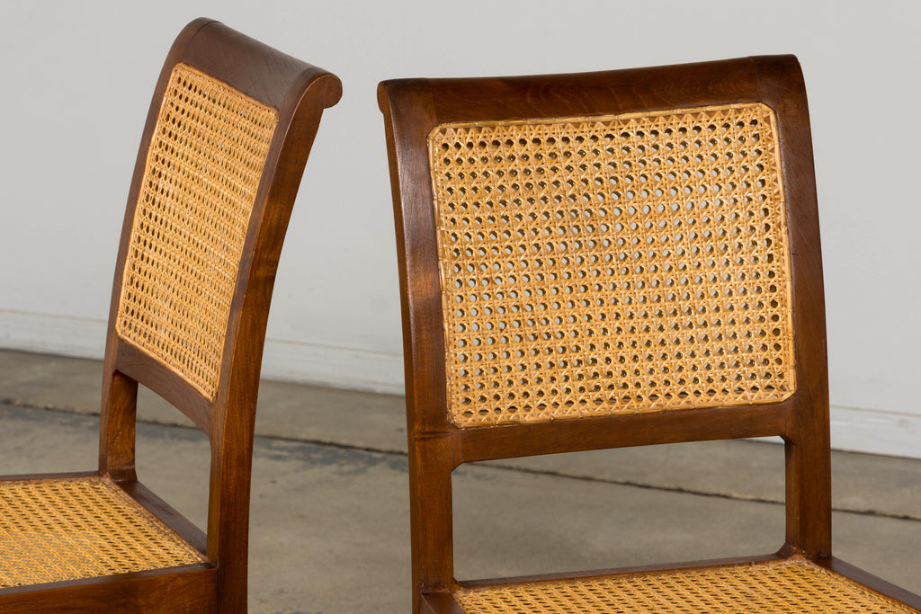 1940s French Provincial Walnut & Cane Dining Chairs, Set of 6