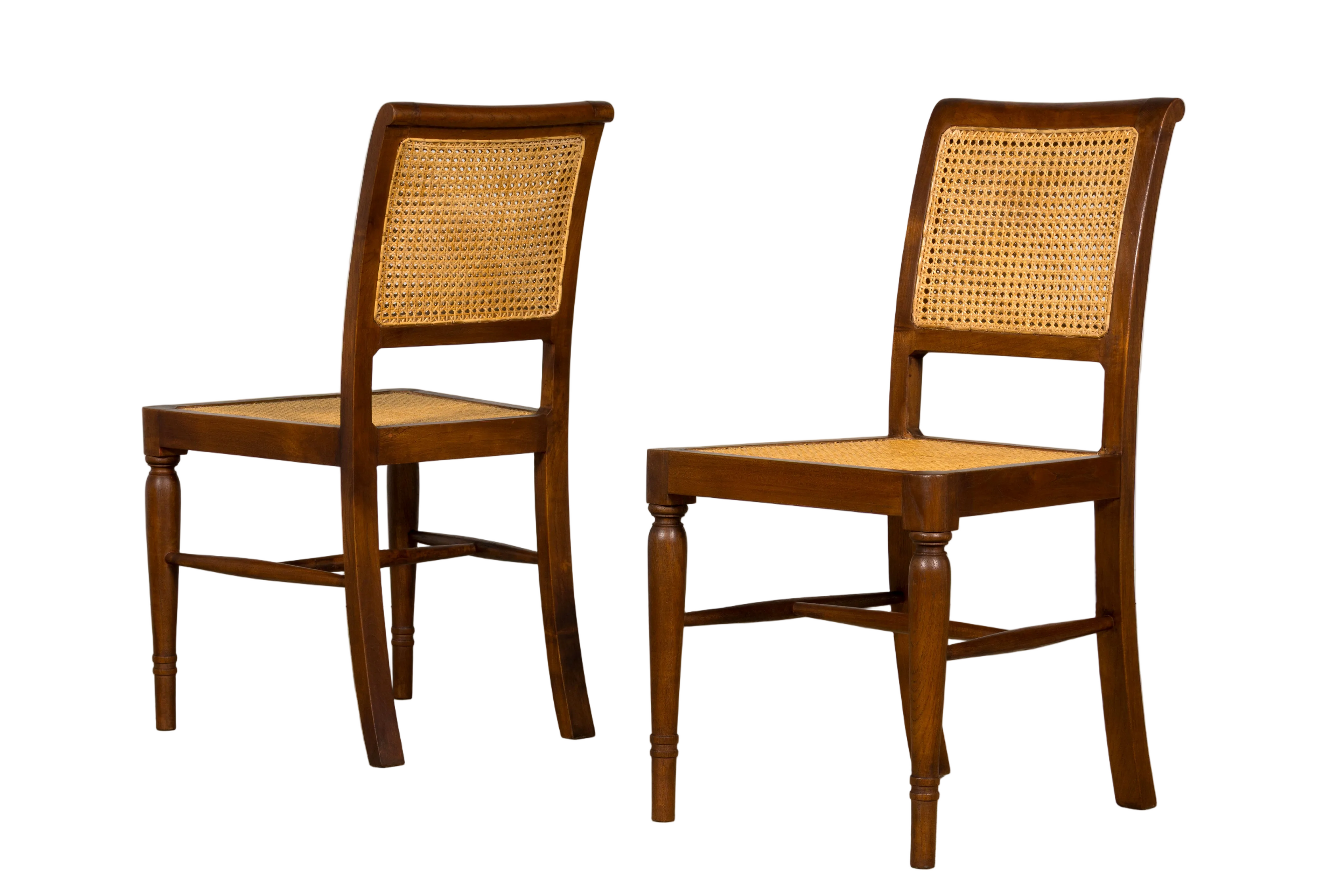1940s French Provincial Walnut & Cane Dining Chairs, Set of 6