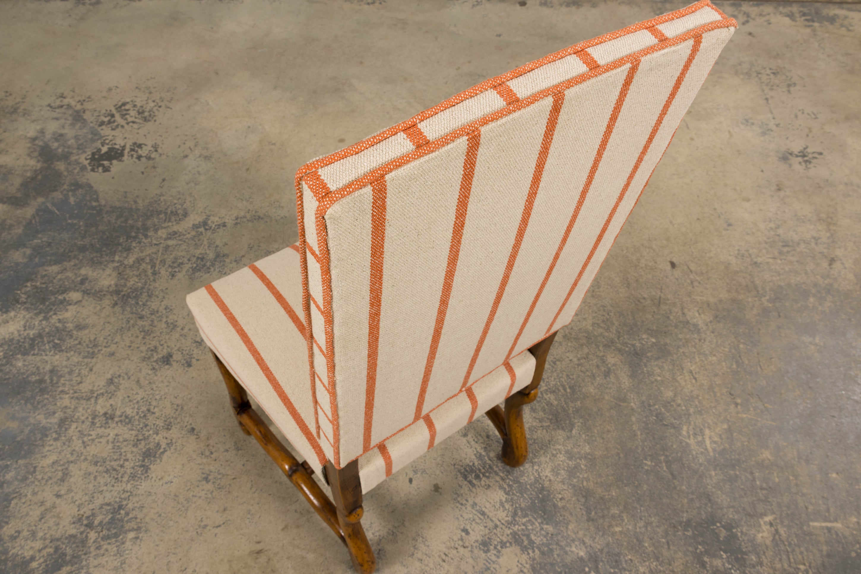 Antique French Louis XIII Style Os De Mouton Oak Dining Chairs in Coral Stripe - Set of 10