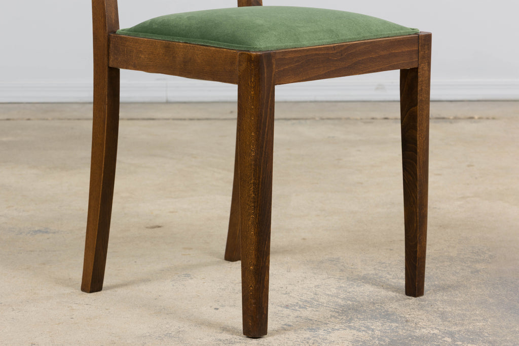 1930s French Art Deco Oak Dining Chairs in Green Velvet - Set of 6