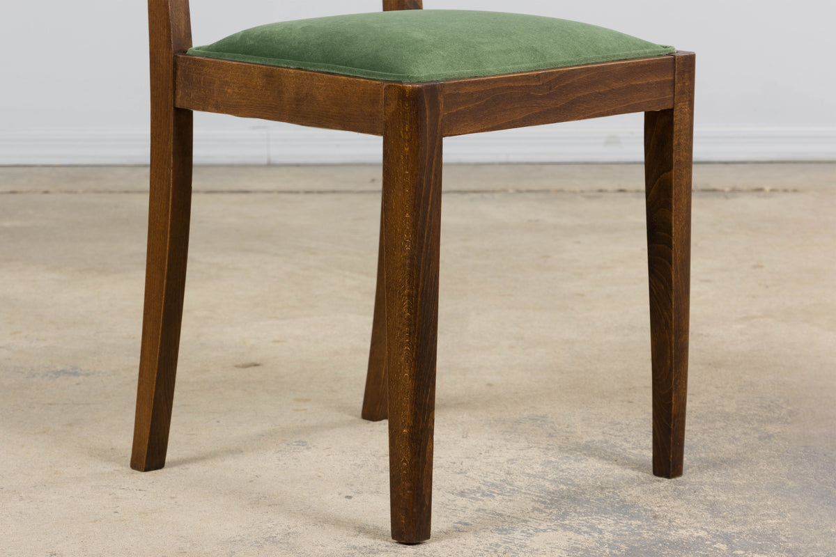 1930s French Art Deco Oak Dining Chairs in Green Velvet - Set of 6