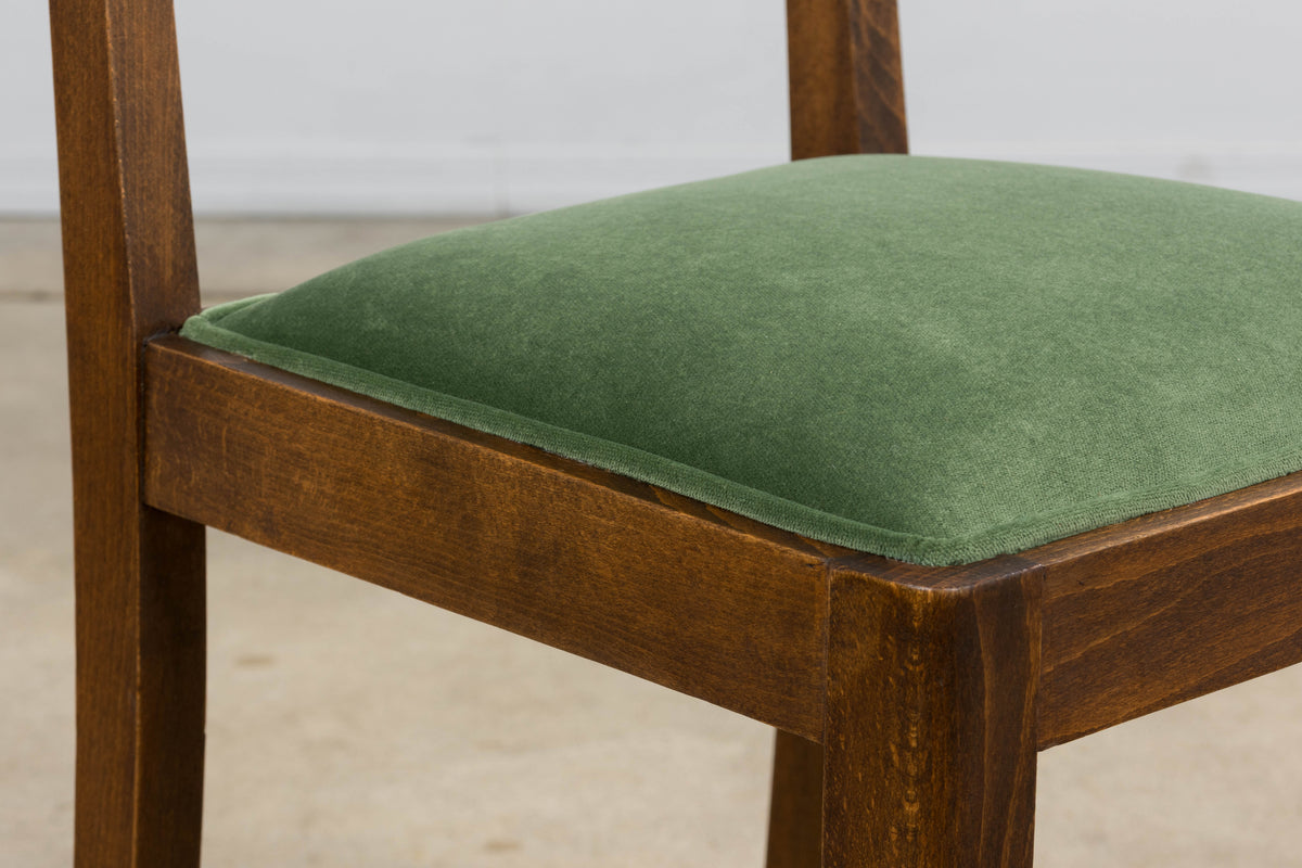 1930s French Art Deco Oak Dining Chairs in Green Velvet - Set of 6