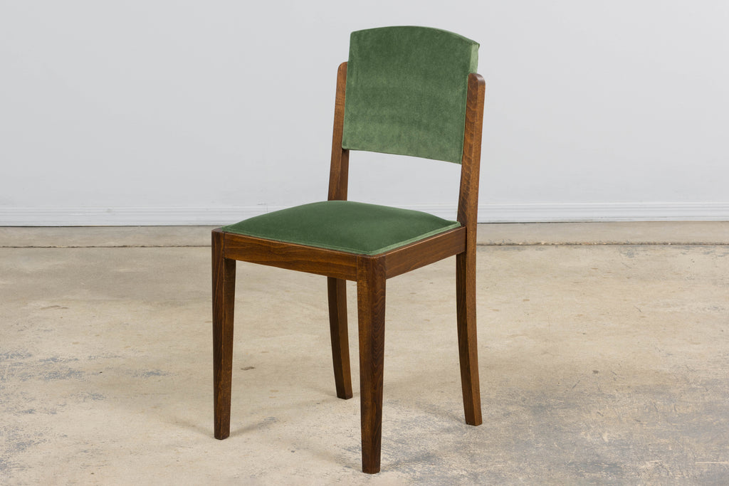 1930s French Art Deco Oak Dining Chairs in Green Velvet - Set of 6