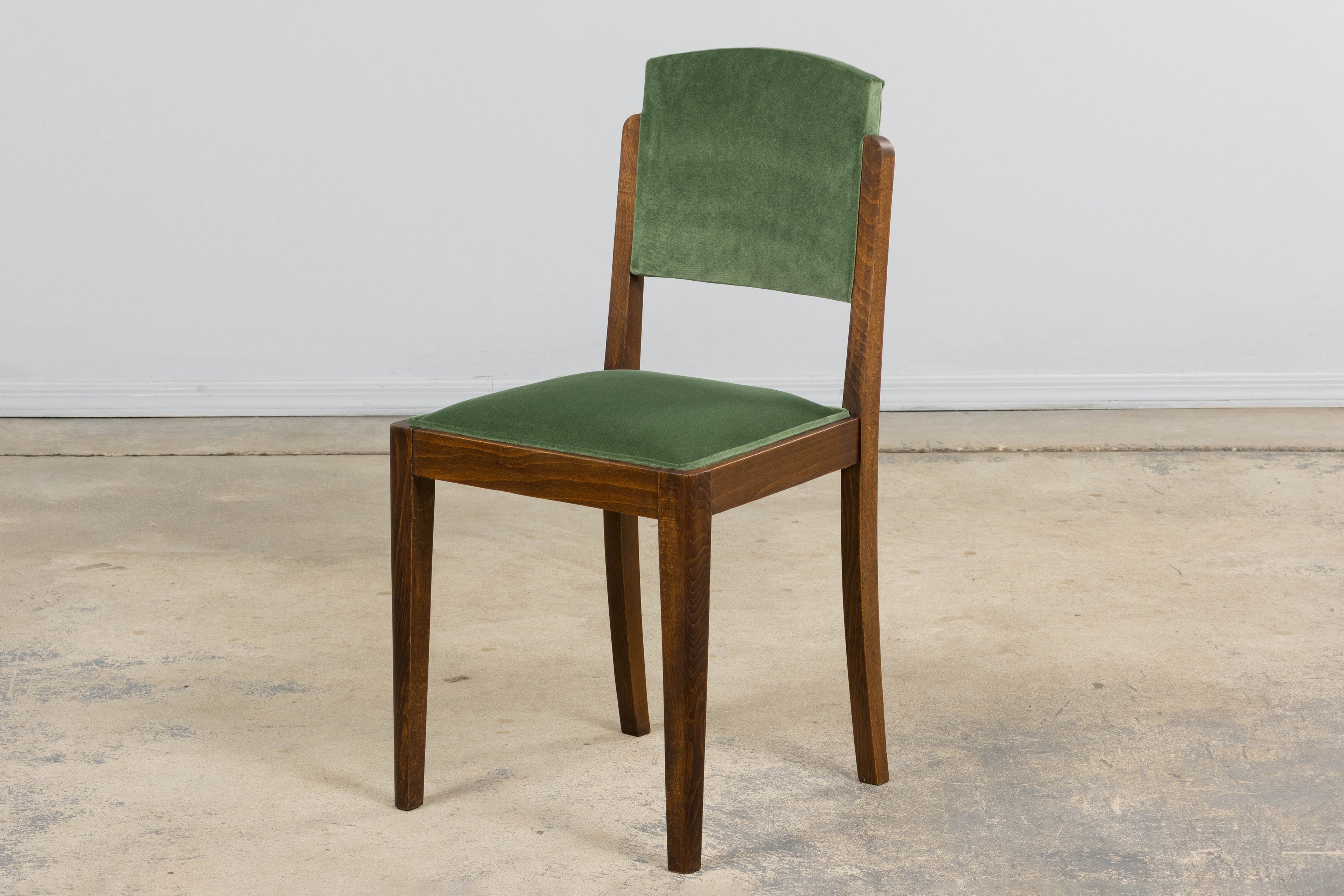 1930s French Art Deco Oak Dining Chairs in Green Velvet - Set of 6
