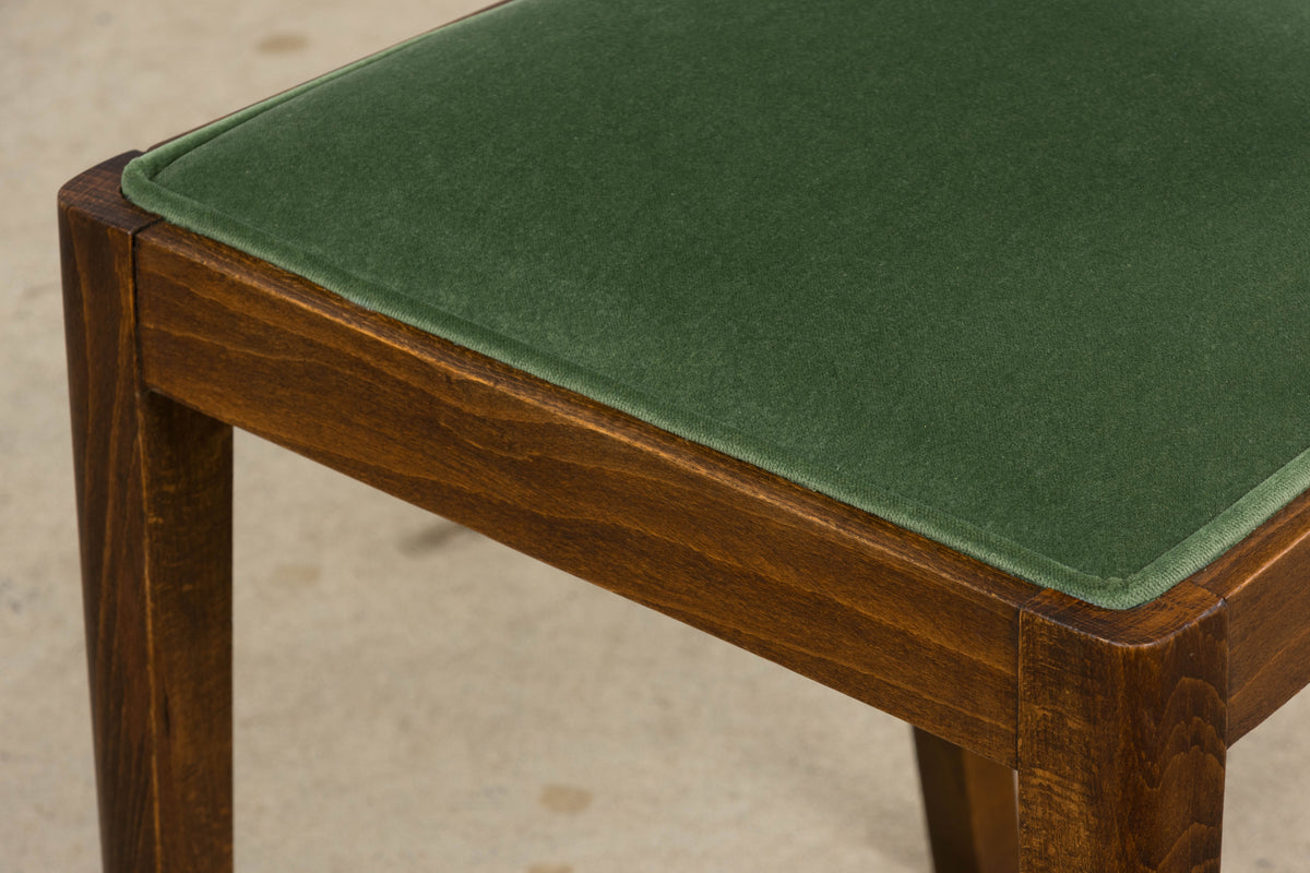 1930s French Art Deco Oak Dining Chairs in Green Velvet - Set of 6