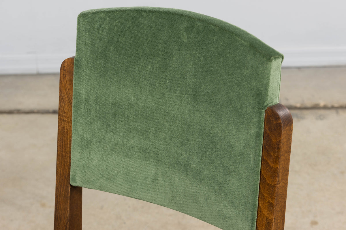 1930s French Art Deco Oak Dining Chairs in Green Velvet - Set of 6