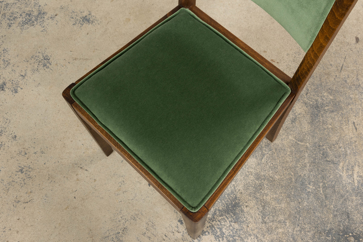 1930s French Art Deco Oak Dining Chairs in Green Velvet - Set of 6