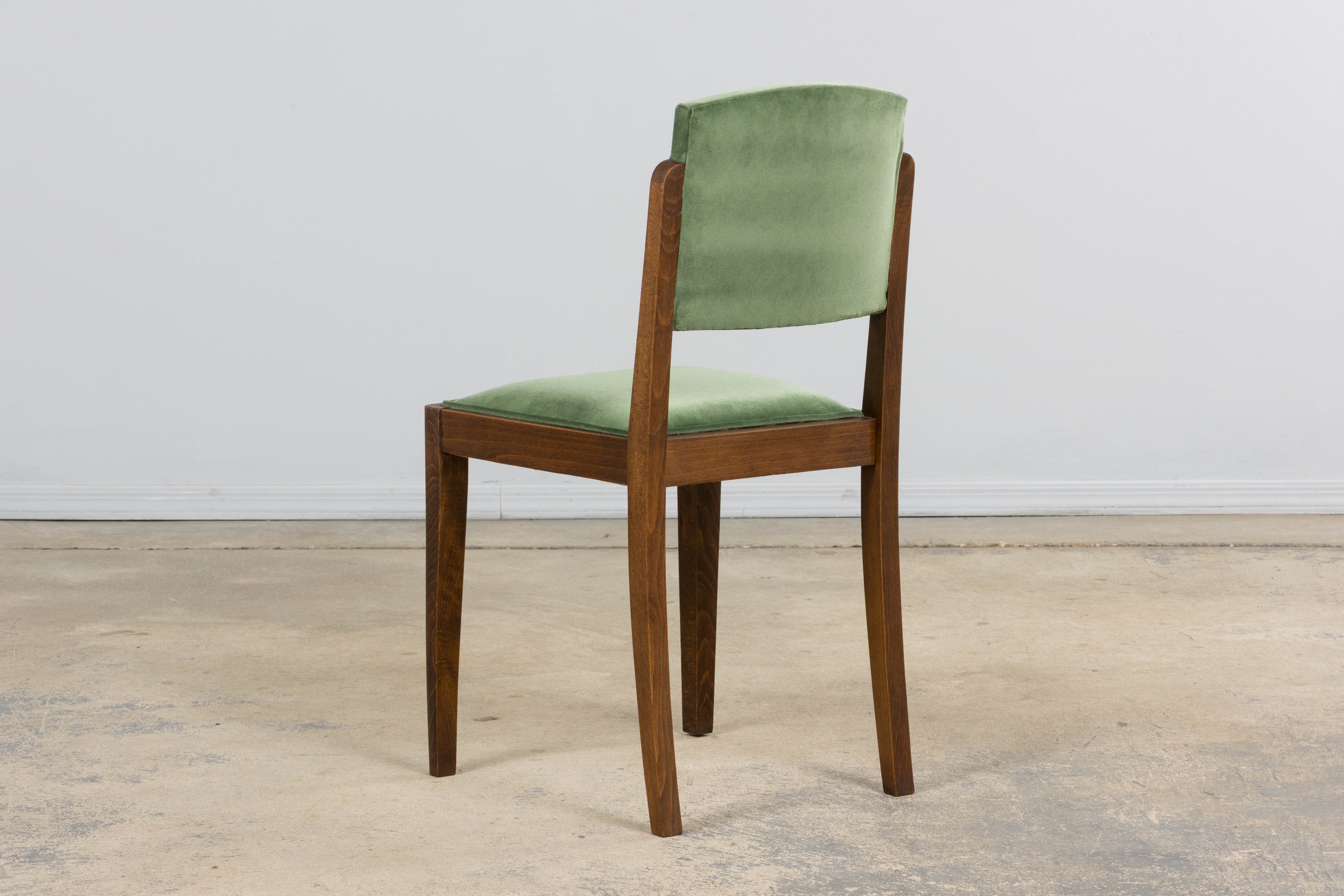 1930s French Art Deco Oak Dining Chairs in Green Velvet - Set of 6