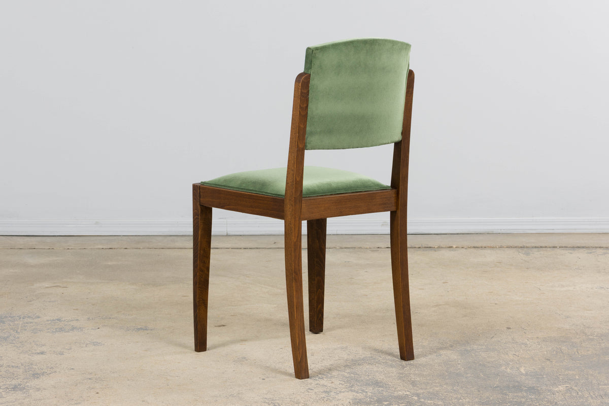 1930s French Art Deco Oak Dining Chairs in Green Velvet - Set of 6