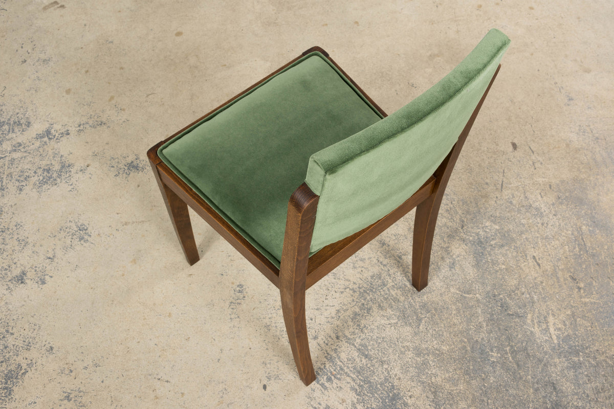 1930s French Art Deco Oak Dining Chairs in Green Velvet - Set of 6