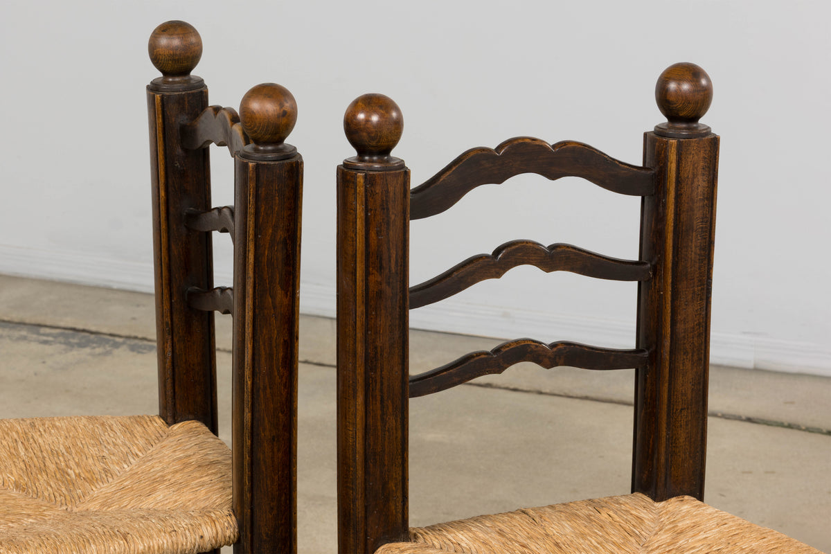 Antique French Provincial Oak Ladder Back Dining Chairs - Set of 4