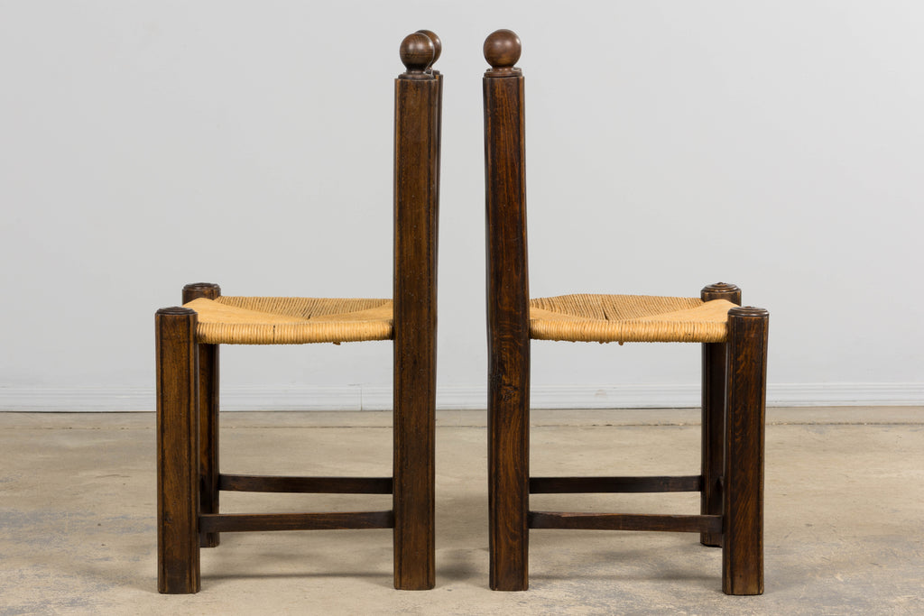 Antique French Provincial Oak Ladder Back Dining Chairs - Set of 4