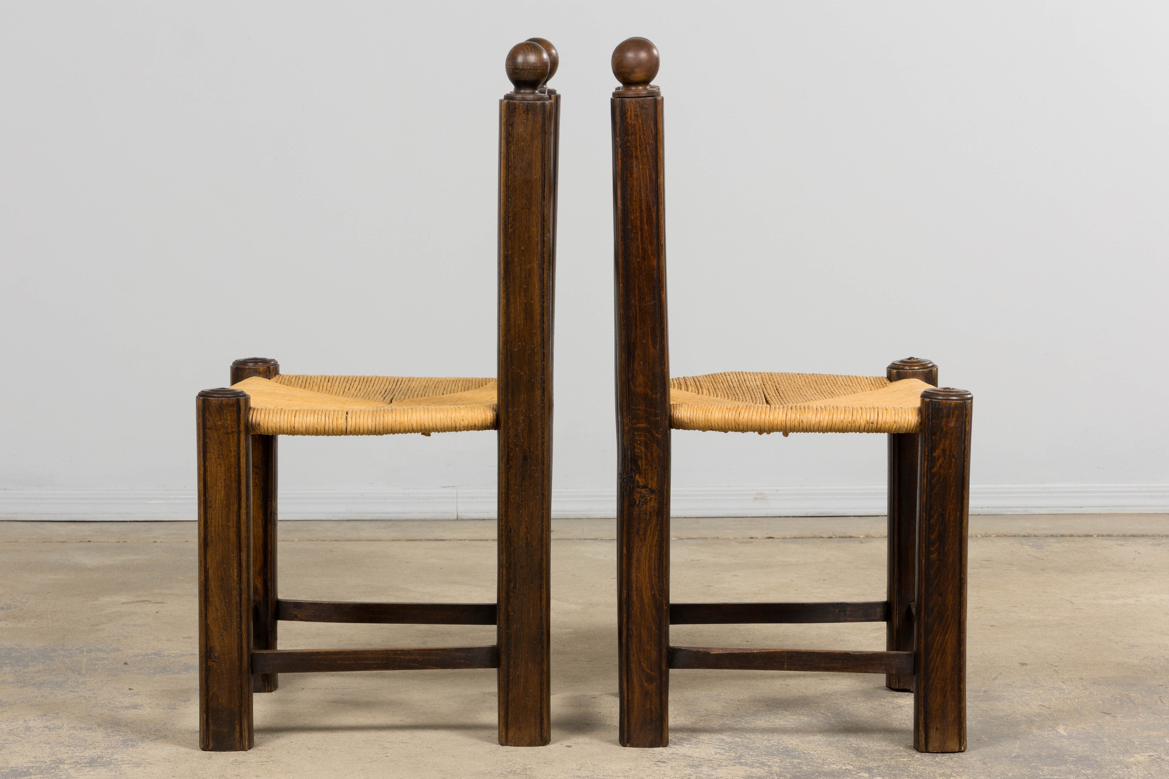 Antique French Provincial Oak Ladder Back Dining Chairs - Set of 4