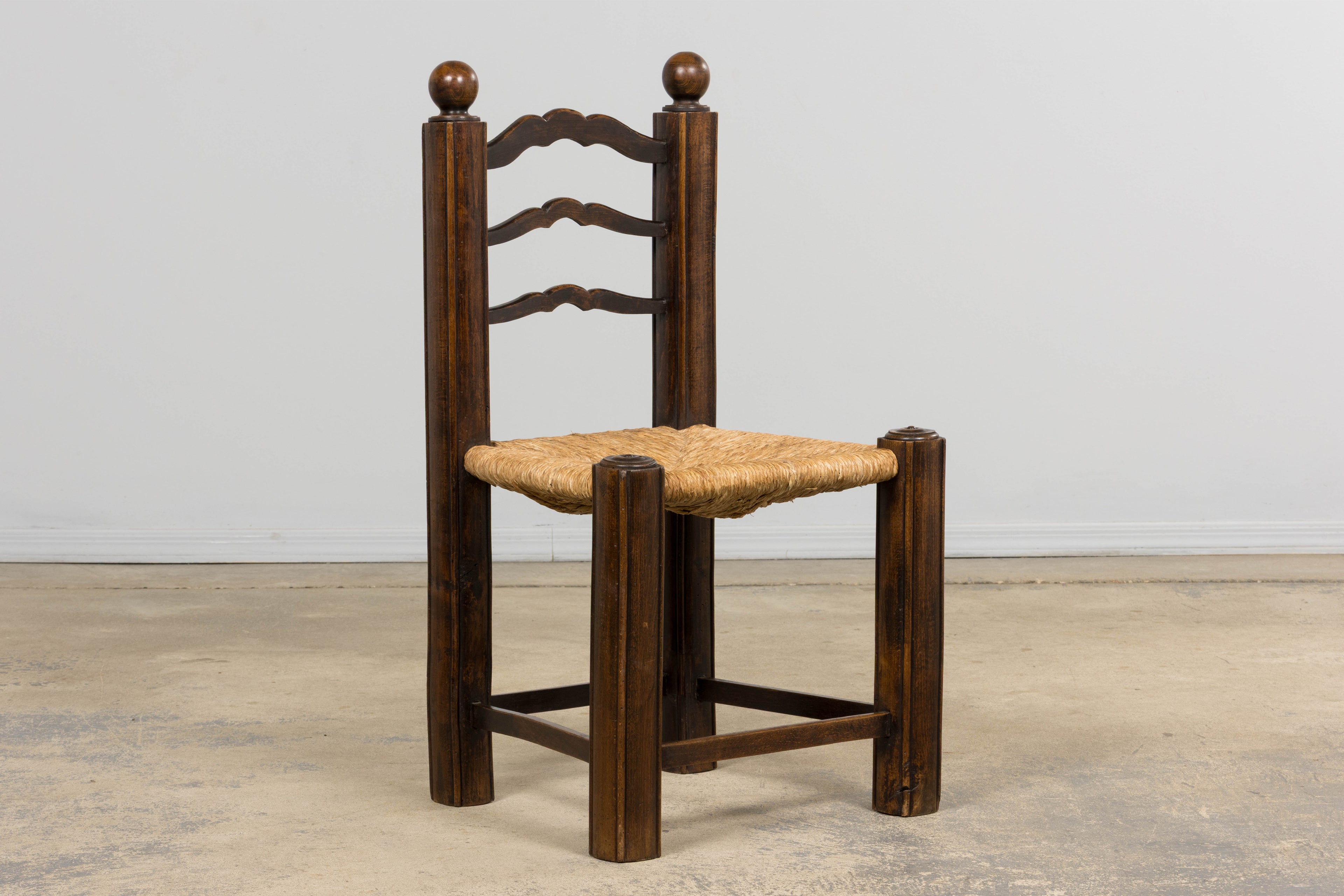 Antique French Provincial Oak Ladder Back Dining Chairs - Set of 4