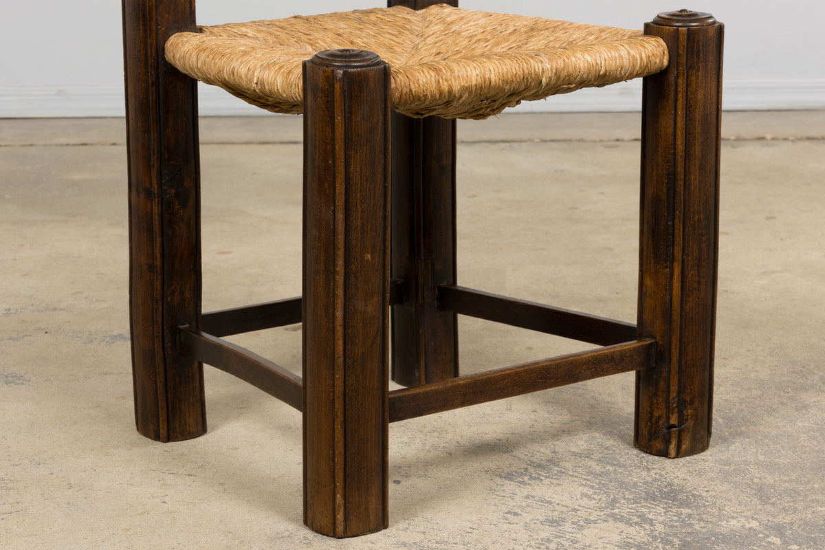 Antique French Provincial Oak Ladder Back Dining Chairs - Set of 4