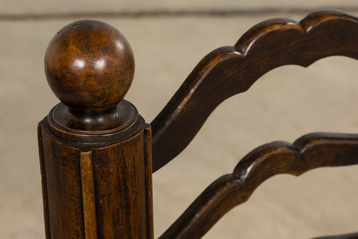 Antique French Provincial Oak Ladder Back Dining Chairs - Set of 4