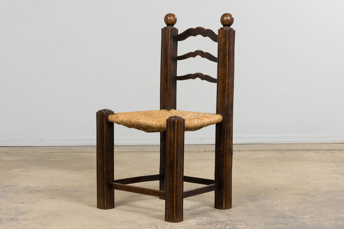 Antique French Provincial Oak Ladder Back Dining Chairs - Set of 4