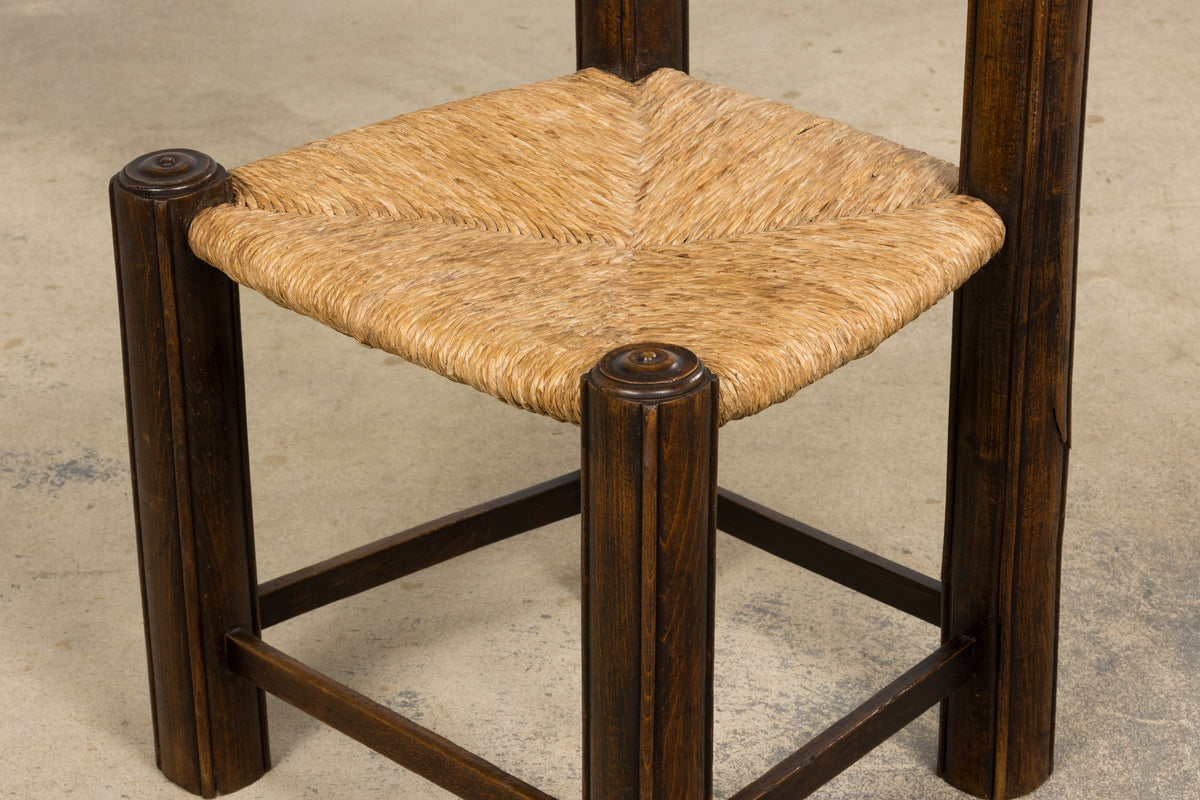 Antique French Provincial Oak Ladder Back Dining Chairs - Set of 4