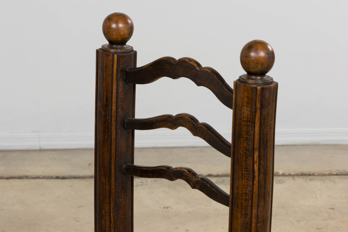 Antique French Provincial Oak Ladder Back Dining Chairs - Set of 4