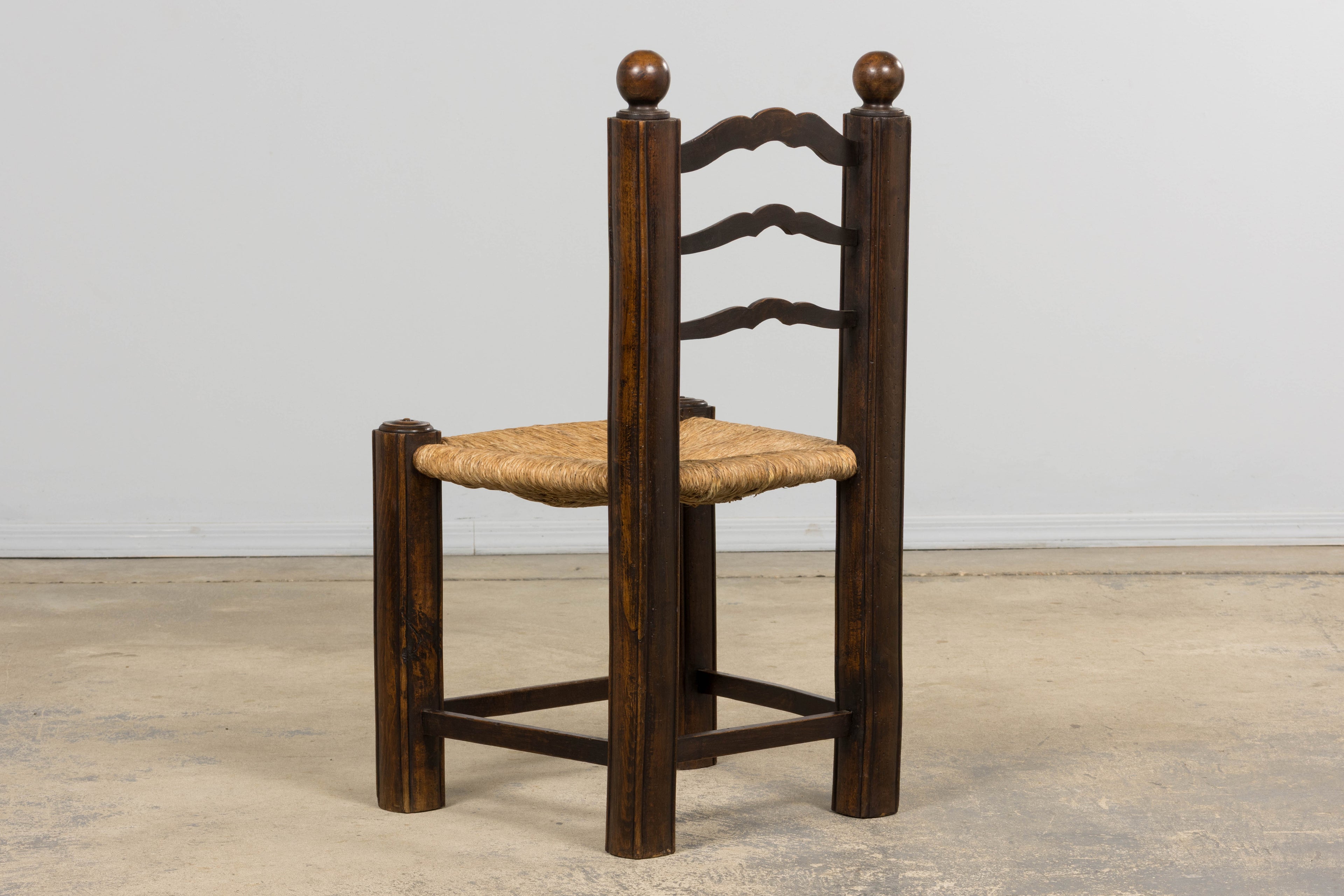 Antique French Provincial Oak Ladder Back Dining Chairs - Set of 4