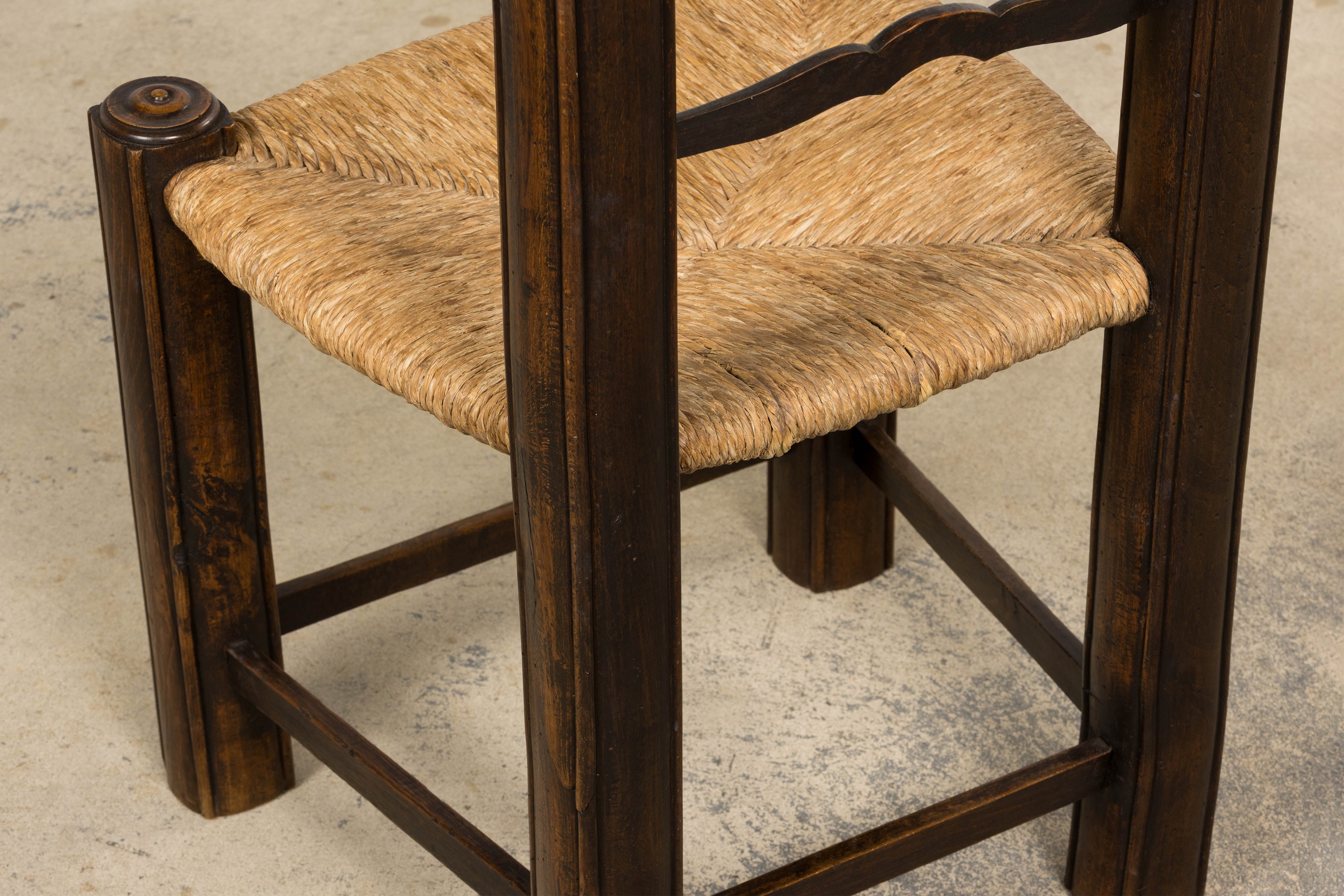 Antique French Provincial Oak Ladder Back Dining Chairs - Set of 4