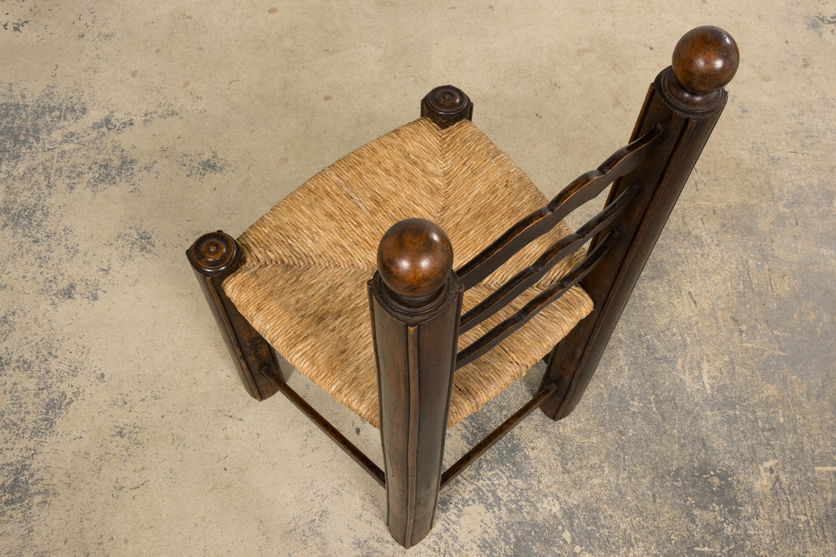 Antique French Provincial Oak Ladder Back Dining Chairs - Set of 4