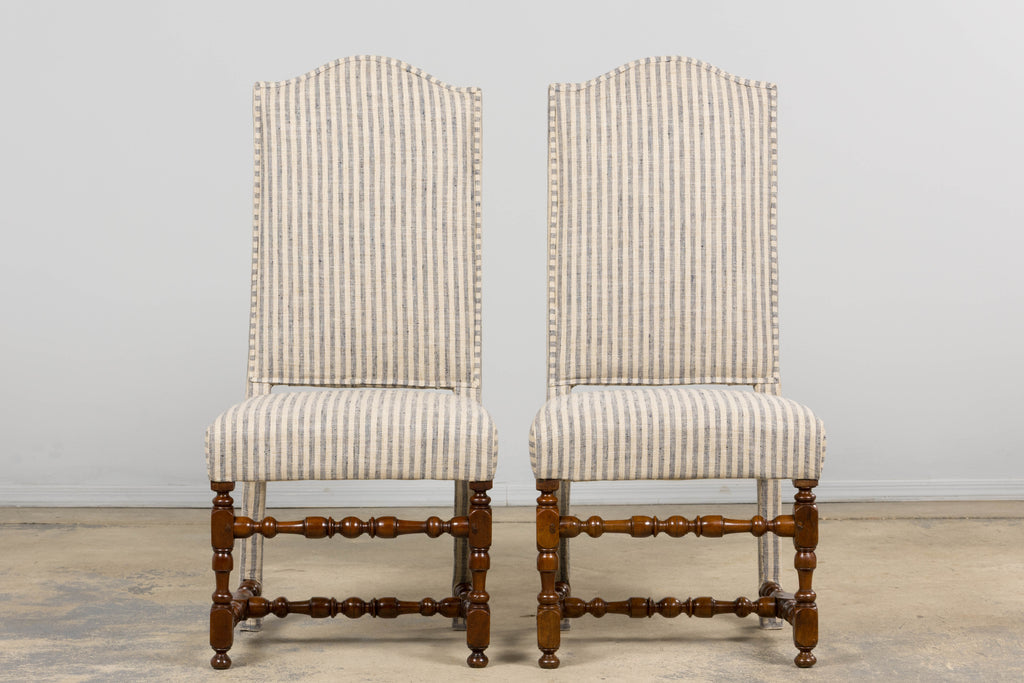 Set of Eight Antique French Louis XIII Walnut Dining Chairs, Late 18th Century