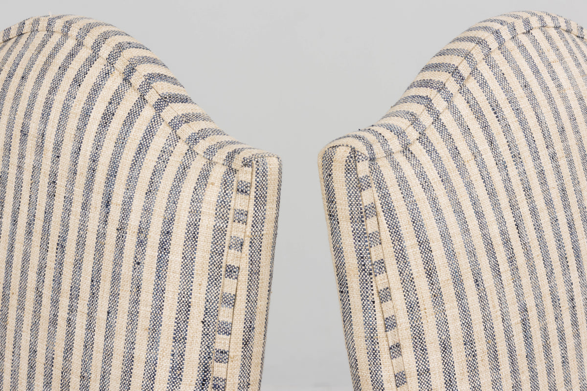 Antique French Louis XIII Walnut Dining Chairs in Tailored Stripe - Set of 8