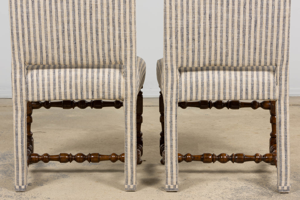 Set of Eight Antique French Louis XIII Walnut Dining Chairs, Late 18th Century