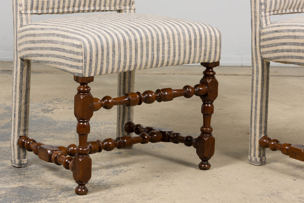 Set of Eight Antique French Louis XIII Walnut Dining Chairs, Late 18th Century