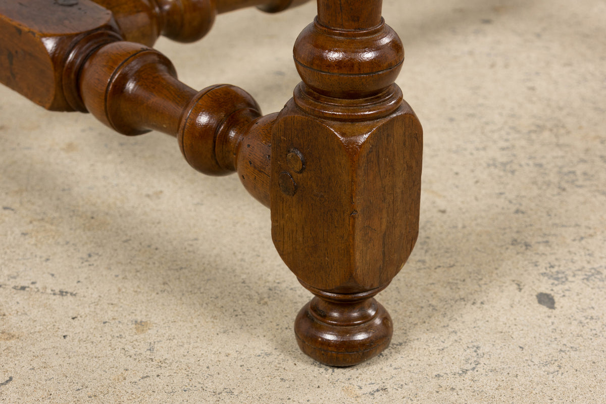 Antique French Louis XIII Walnut Dining Chairs in Tailored Stripe - Set of 8