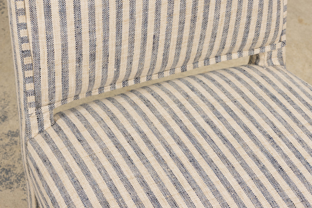 Antique French Louis XIII Walnut Dining Chairs in Tailored Stripe - Set of 8