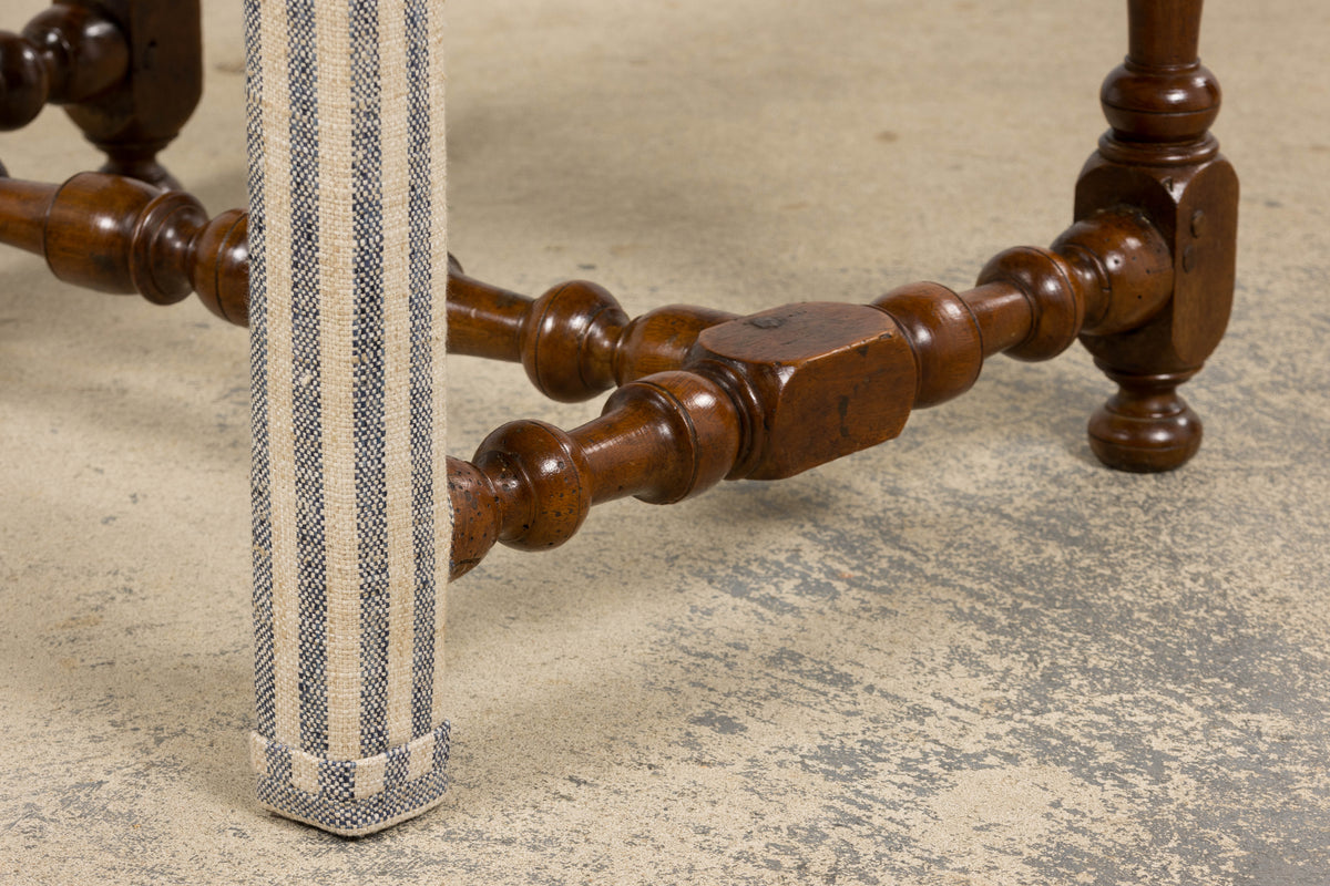 Antique French Louis XIII Walnut Dining Chairs in Tailored Stripe - Set of 8