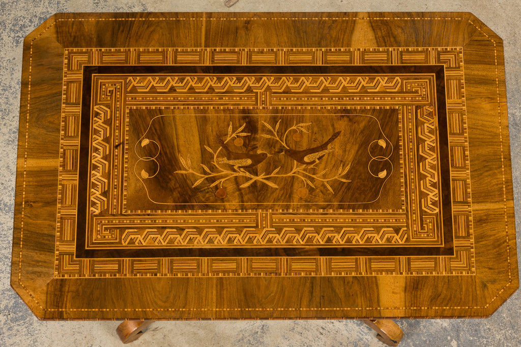 19th Century Italian Napoleon III Style Inlay Walnut Sorrento Pedestal Table