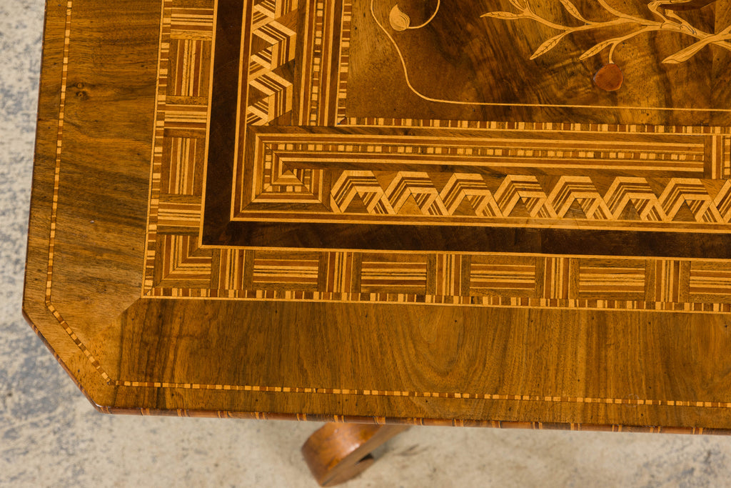 19th Century Italian Napoleon III Style Inlay Walnut Sorrento Pedestal Table