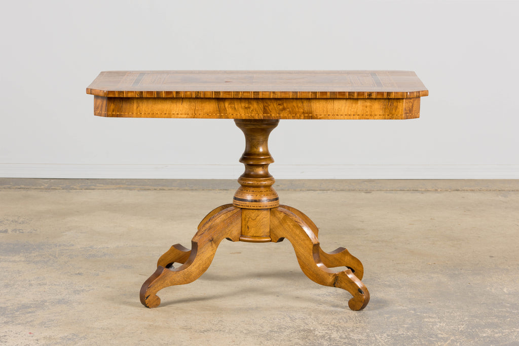 19th Century Italian Napoleon III Style Inlay Walnut Sorrento Pedestal Table